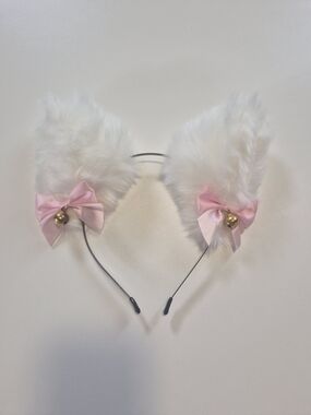 Faux Fur Cat Ears With Pink Bows - Headband - Cosplay, Anime, Halloween Costume
